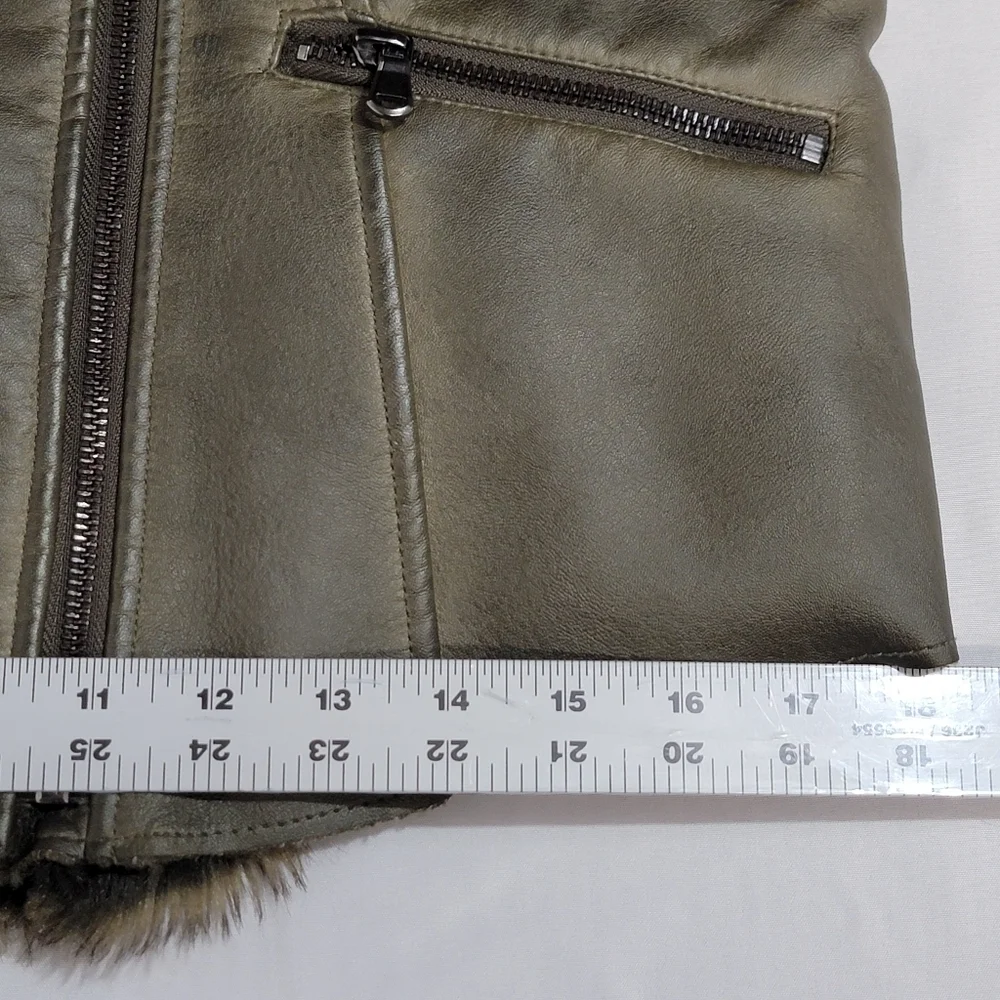 Maurices Womens Size Large Faux Fur Vest Gun Metal Green